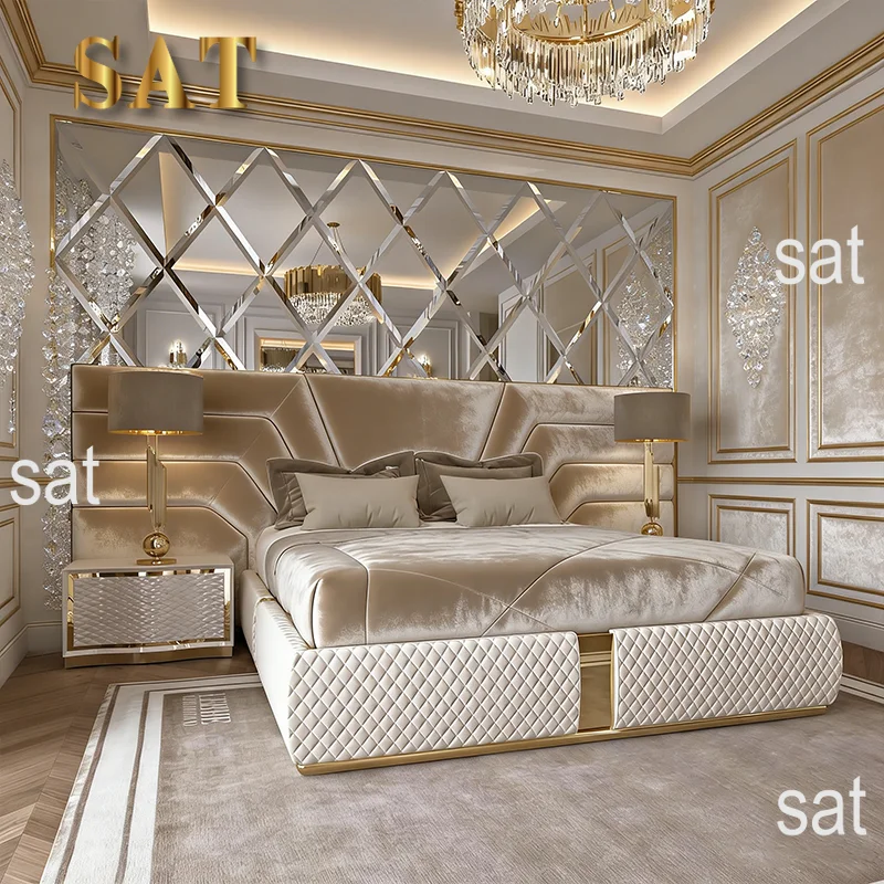 # Wholesale Italian Designer Luxury Upholstered High-end King Queen Size Bed Frame Hotel Double Velvet Fabric