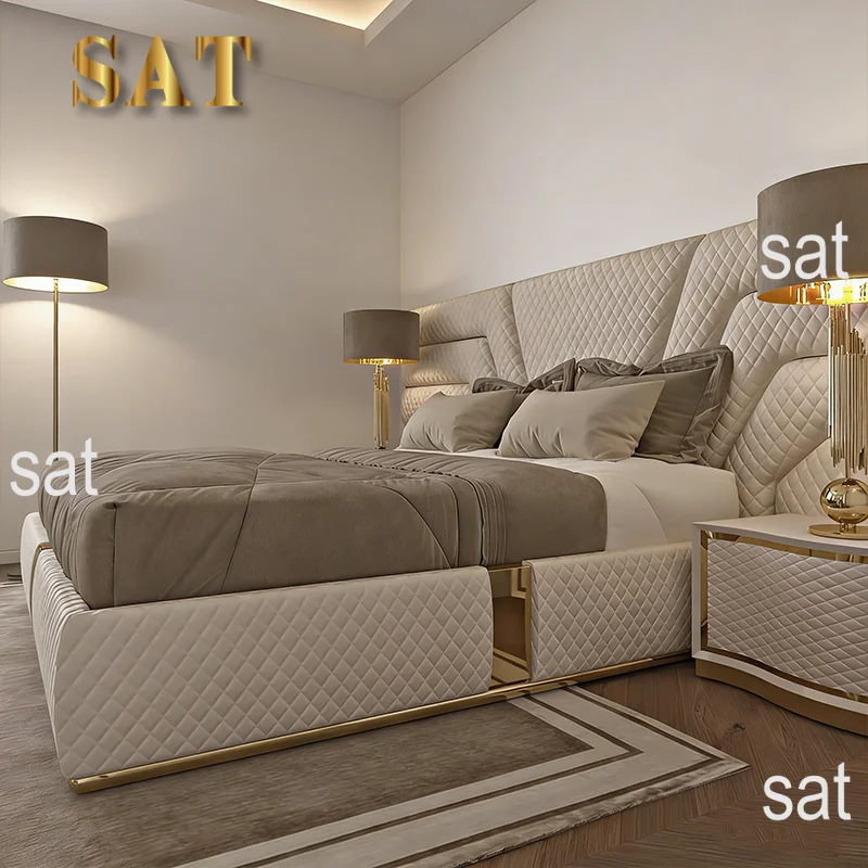 # Wholesale Italian Designer Luxury Upholstered High-end King Queen Size Bed Frame Hotel Double Velvet Fabric