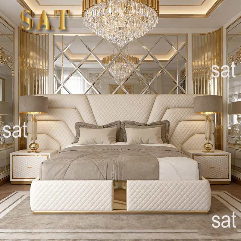 # Wholesale Italian Designer Luxury Upholstered High-end King Queen Size Bed Frame Hotel Double Velvet Fabric