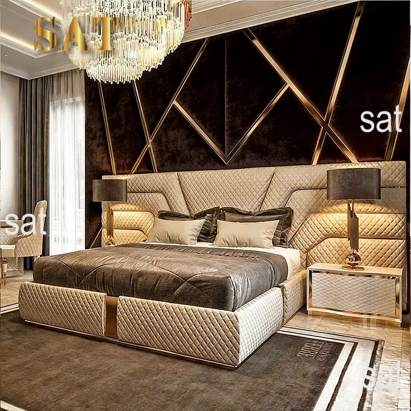 # Wholesale Italian Designer Luxury Upholstered High-end King Queen Size Bed Frame Hotel Double Velvet Fabric