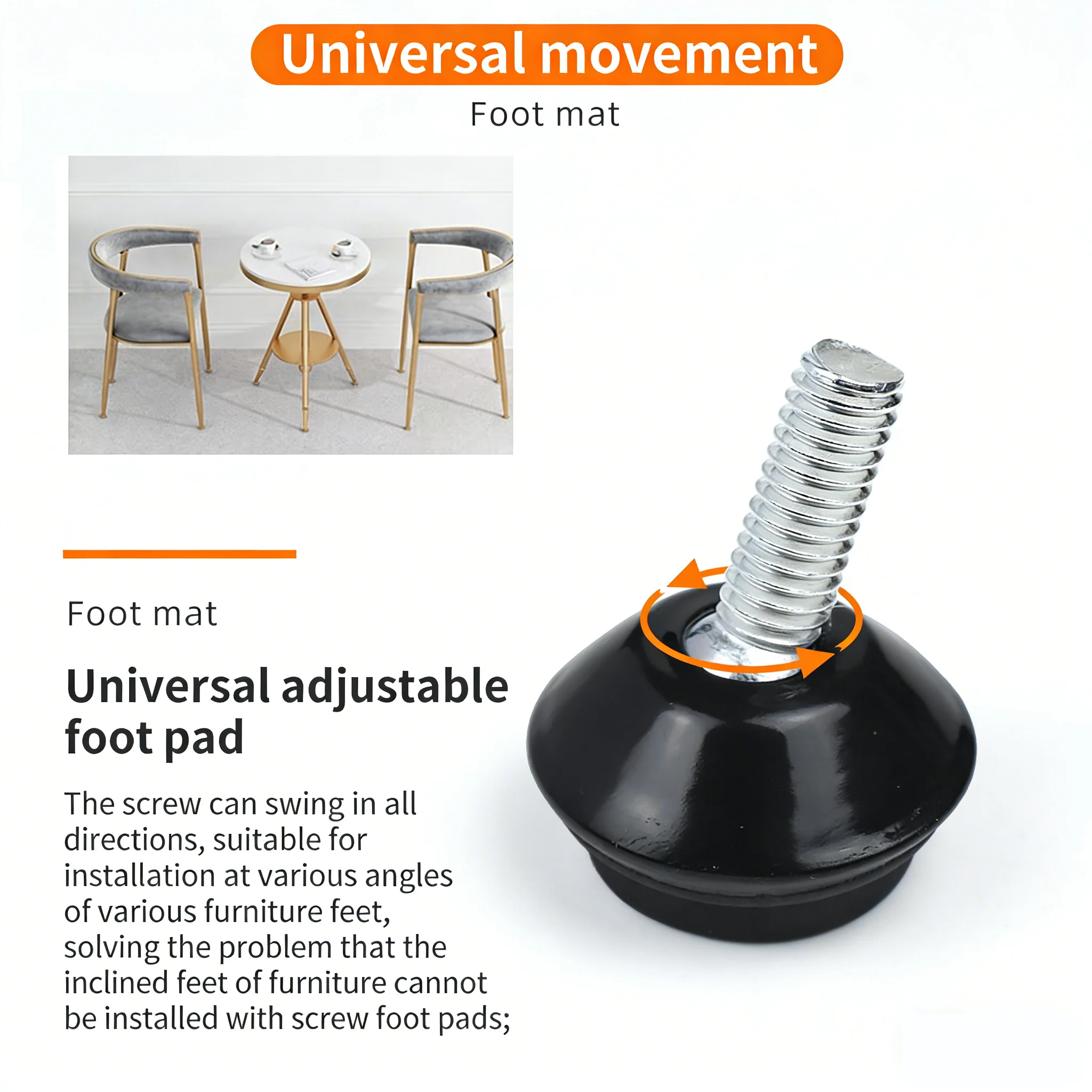 2PCS M6 Adjustable Leveling Chair Leg Feet Furniture Mat Screw-in Base Sofa Bed Cabinet Table Floor Protector Anti-slip Pad