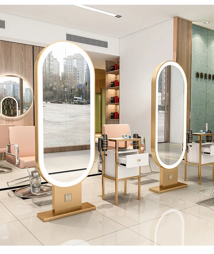 Floor-to-ceiling double-sided lighted hairdressing mirror hairdressing mirror hairdressing mirror stand