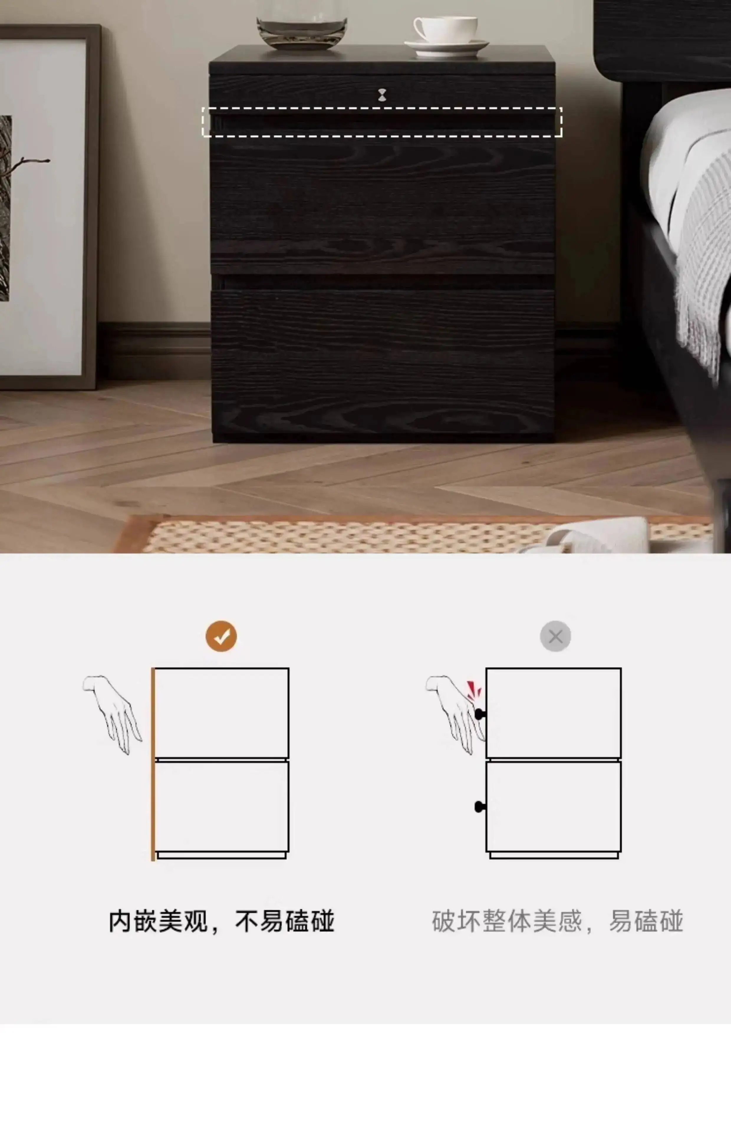 Solid Hidden Wood Bedside Table Safe Magnetic Card Hidden Unlock Nightstands Night Tables Chest Of Drawers Storage Locker