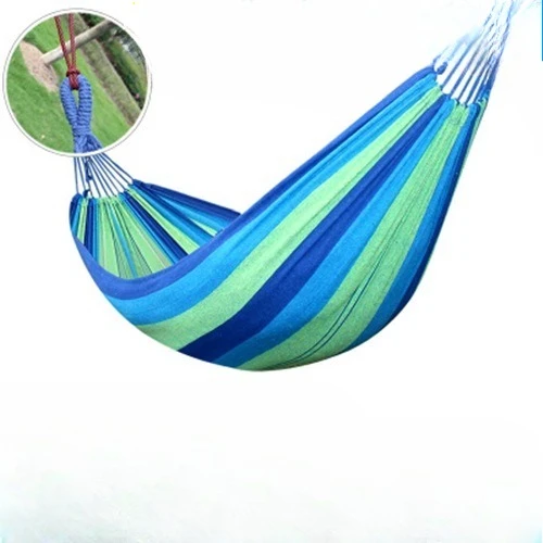 Outdoor anti rollover canvas hammock curved wooden stick duckbill hammock dormitory swing hammock double thick hammock