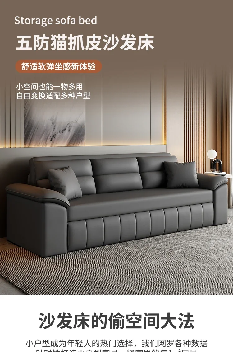 A Sofa Bed Folding Dual-Purpose Storage Household Double Small Apartment Living Room Internet Celebrity Cat Scratching Skin