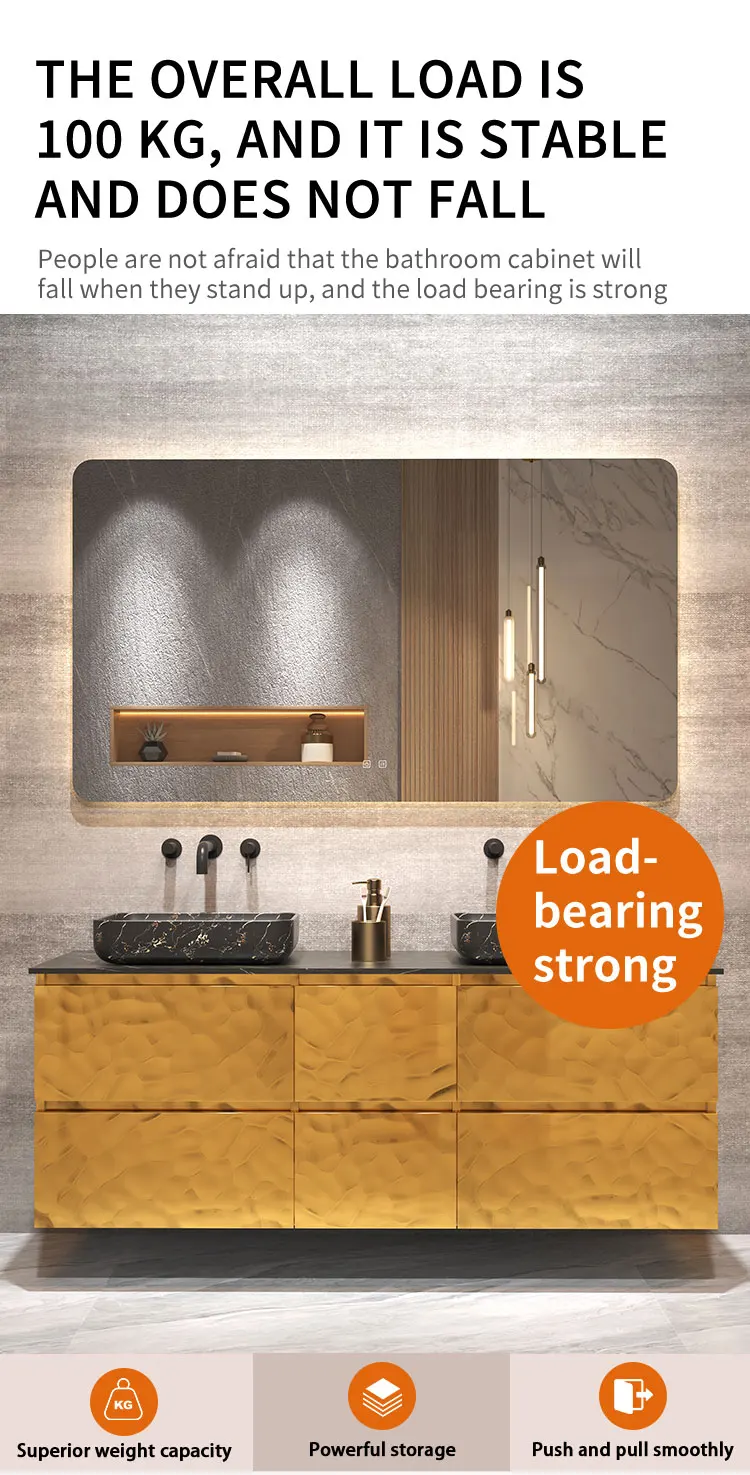 Double Sink Floating Bathroom Vanity Marble Hotel Bathroom Vanity Wall Mounted Bathroom Cabinet Vanity Set With Mirror Light