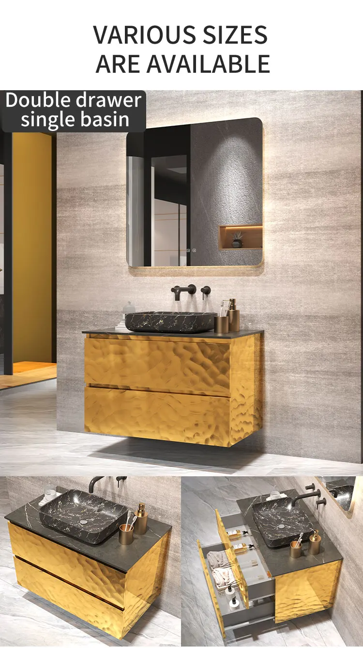 Double Sink Floating Bathroom Vanity Marble Hotel Bathroom Vanity Wall Mounted Bathroom Cabinet Vanity Set With Mirror Light