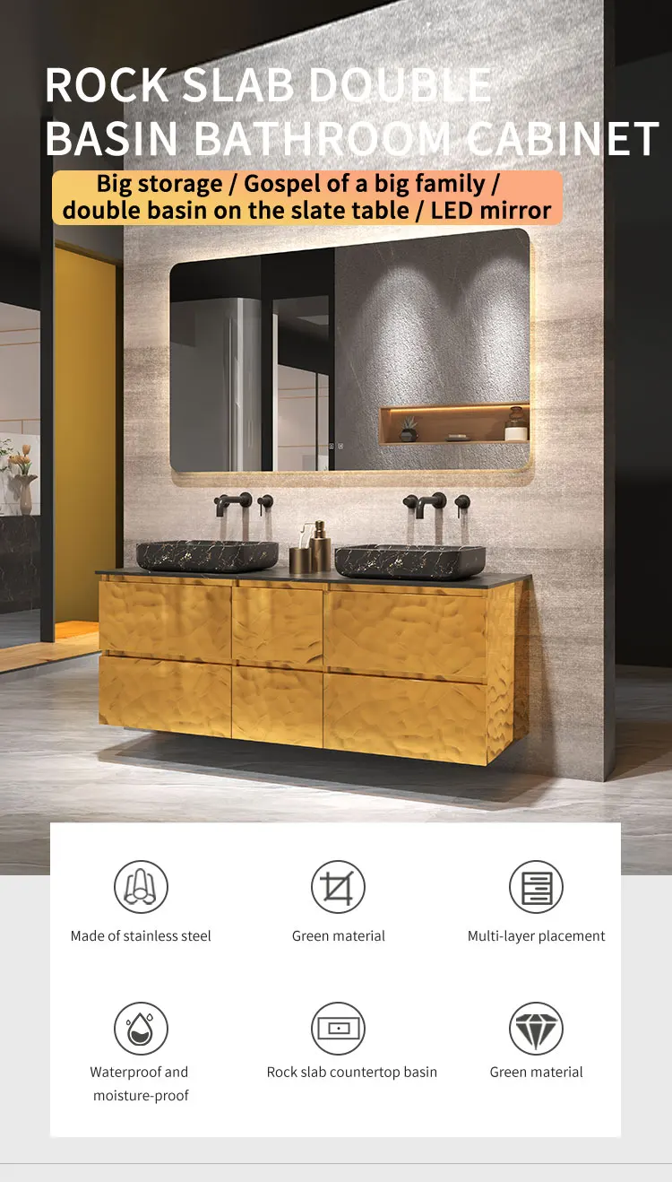 Double Sink Floating Bathroom Vanity Marble Hotel Bathroom Vanity Wall Mounted Bathroom Cabinet Vanity Set With Mirror Light