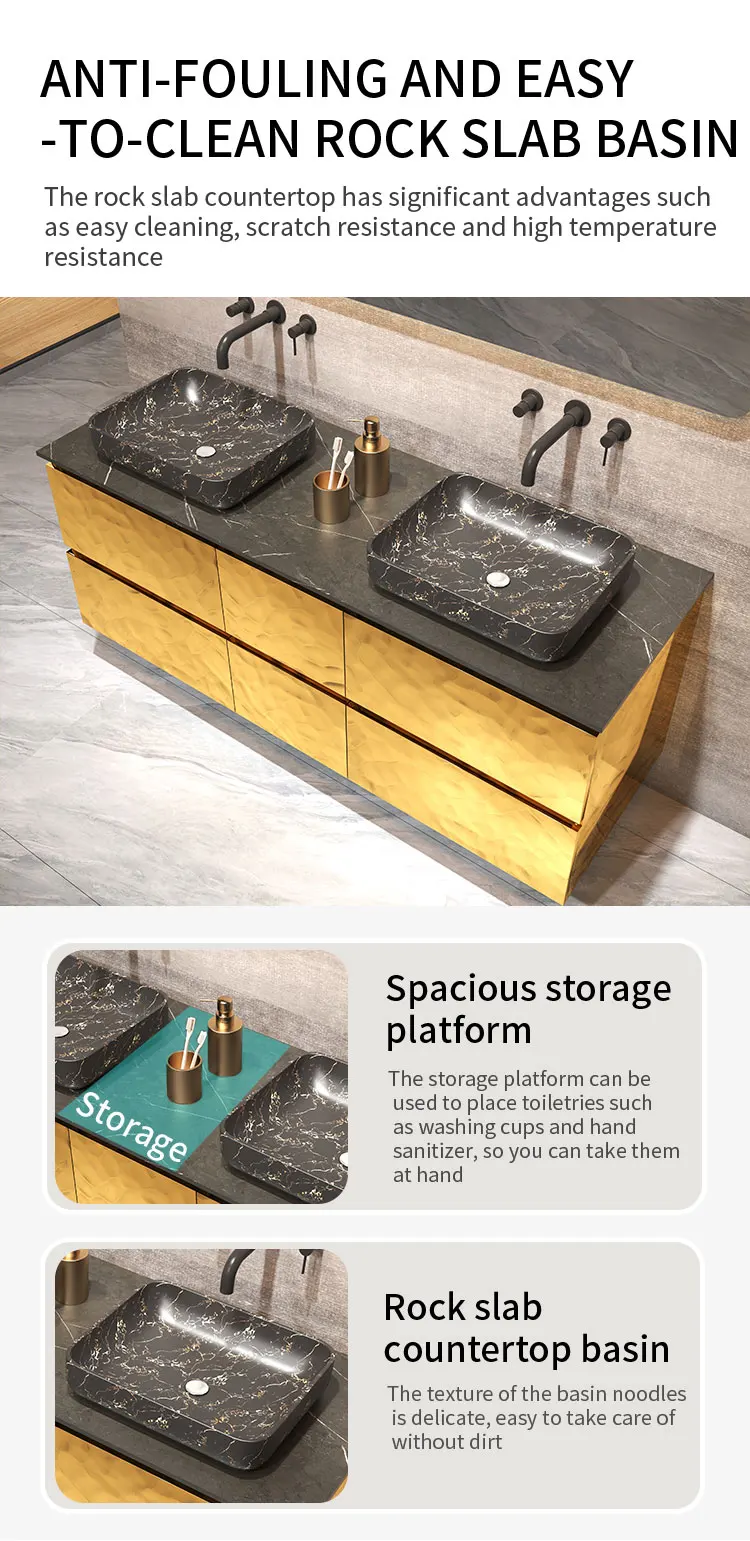 Double Sink Floating Bathroom Vanity Marble Hotel Bathroom Vanity Wall Mounted Bathroom Cabinet Vanity Set With Mirror Light