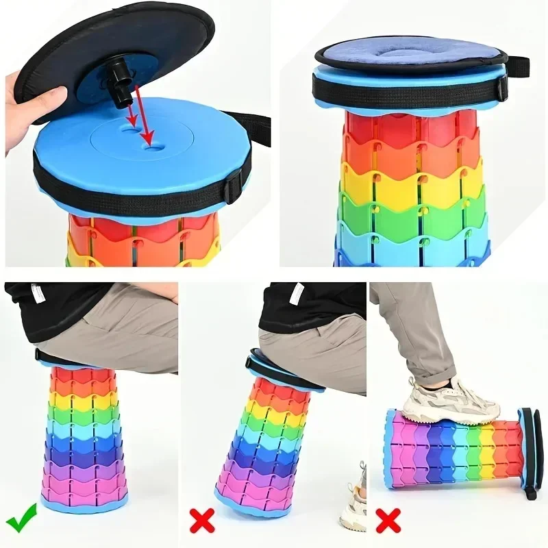 Extra-thick Reinforced Folding Stool, Outdoor Travel Portable Small Stool, Multi-functional Rainbow Stool Camping Chairs Camping