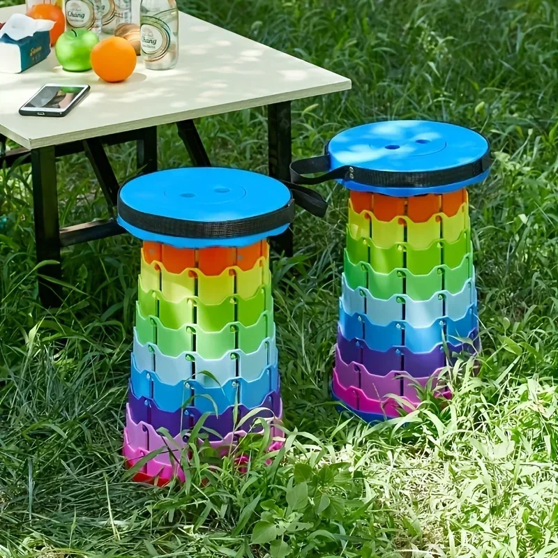 Extra-thick Reinforced Folding Stool, Outdoor Travel Portable Small Stool, Multi-functional Rainbow Stool Camping Chairs Camping