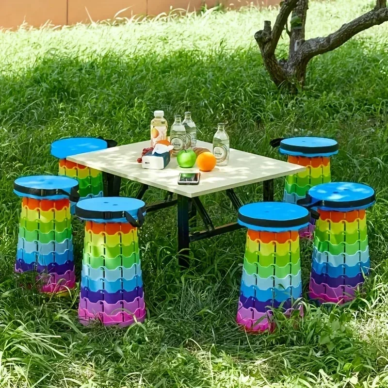 Extra-thick Reinforced Folding Stool, Outdoor Travel Portable Small Stool, Multi-functional Rainbow Stool Camping Chairs Camping