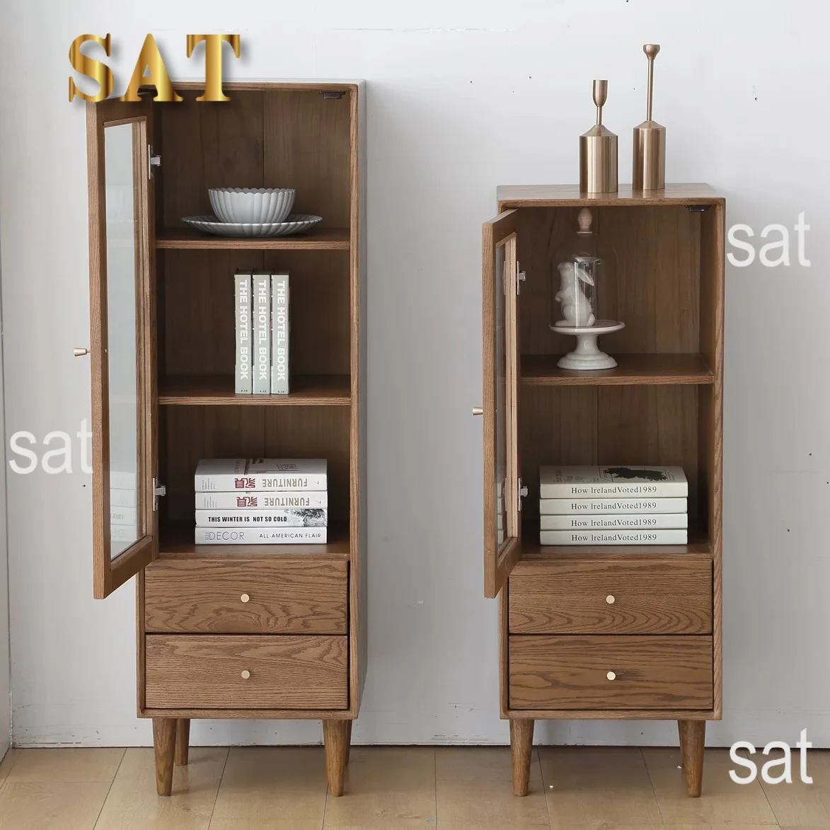 -ee B3102 Mini Corner Home Coffee Wine bar Cabinet Solid Oak Wood Corner Cabinet