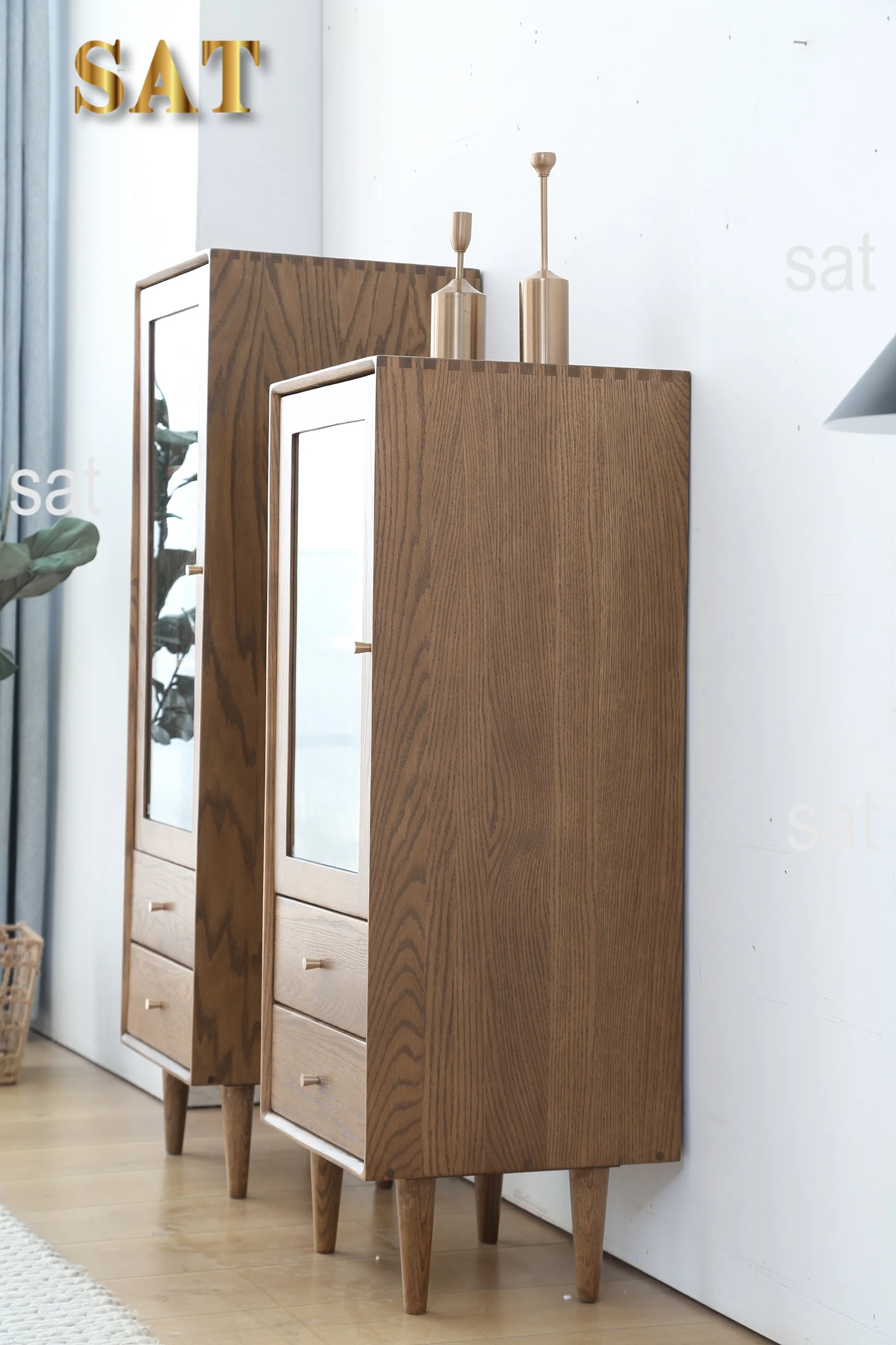 -ee B3102 Mini Corner Home Coffee Wine bar Cabinet Solid Oak Wood Corner Cabinet