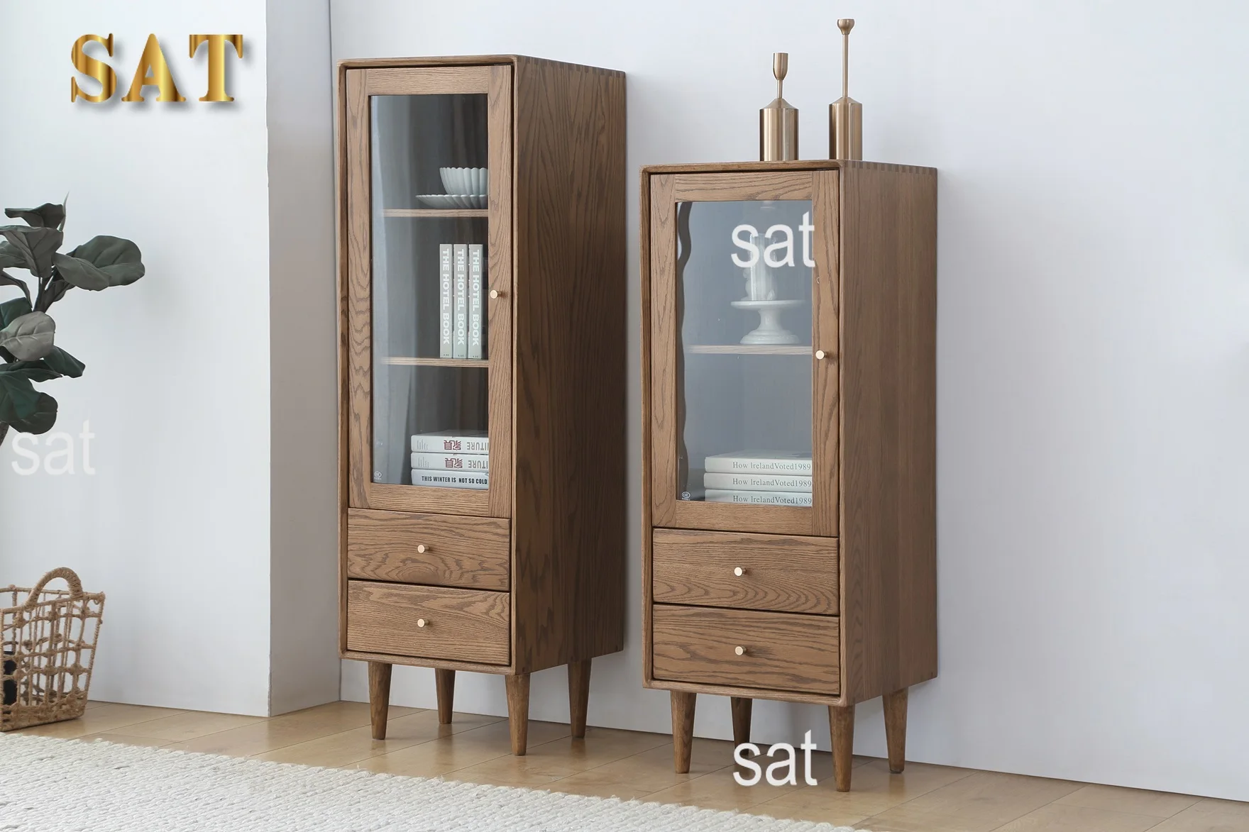 -ee B3102 Mini Corner Home Coffee Wine bar Cabinet Solid Oak Wood Corner Cabinet