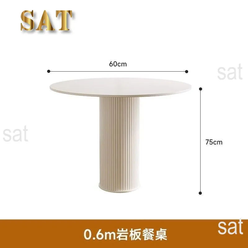 !@Cream Style Stainless Steel Round Dining Table Set 4 Seater Chair Combination Modern Roman Column Design Small-Sized Home Use