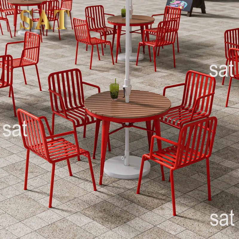 &Metal Iron Outdoor Table Chair Set Cream Style Design for Courtyard Dessert Shop-Multifunctional Garden Leisure Furniture