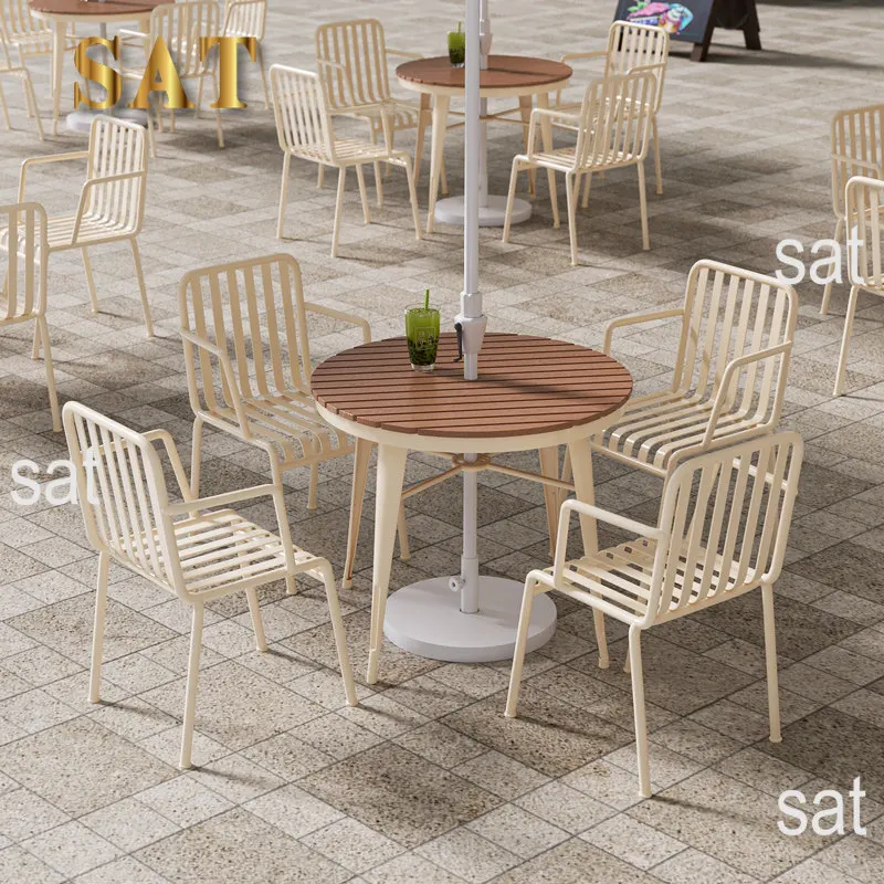&Metal Iron Outdoor Table Chair Set Cream Style Design for Courtyard Dessert Shop-Multifunctional Garden Leisure Furniture