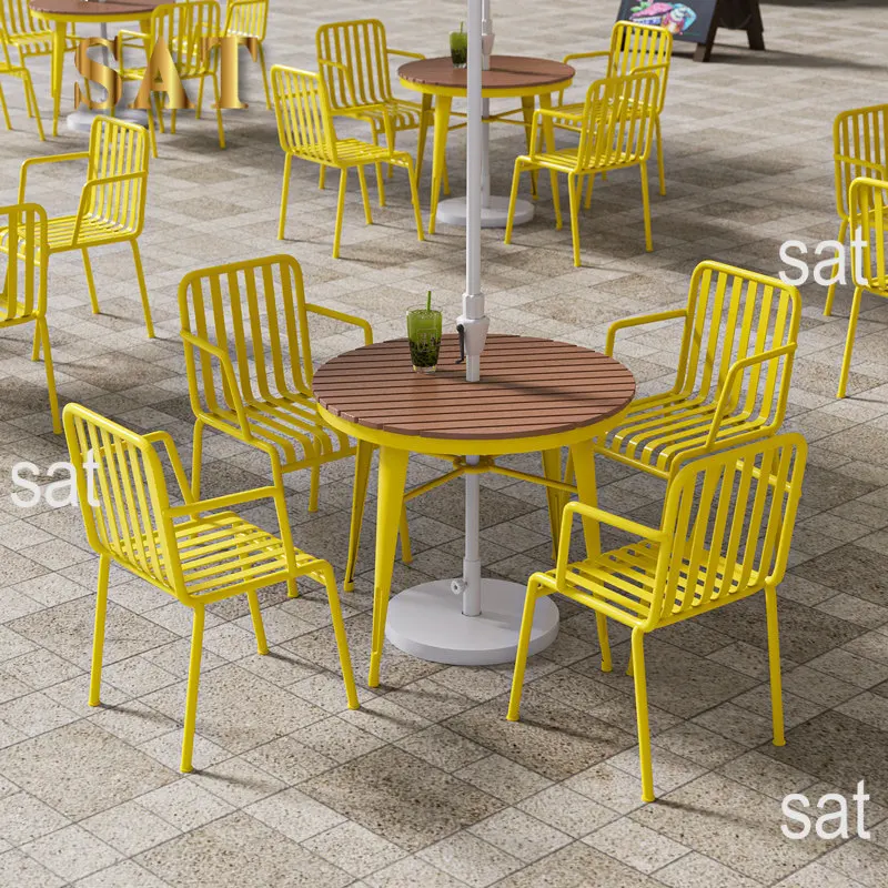 &Metal Iron Outdoor Table Chair Set Cream Style Design for Courtyard Dessert Shop-Multifunctional Garden Leisure Furniture