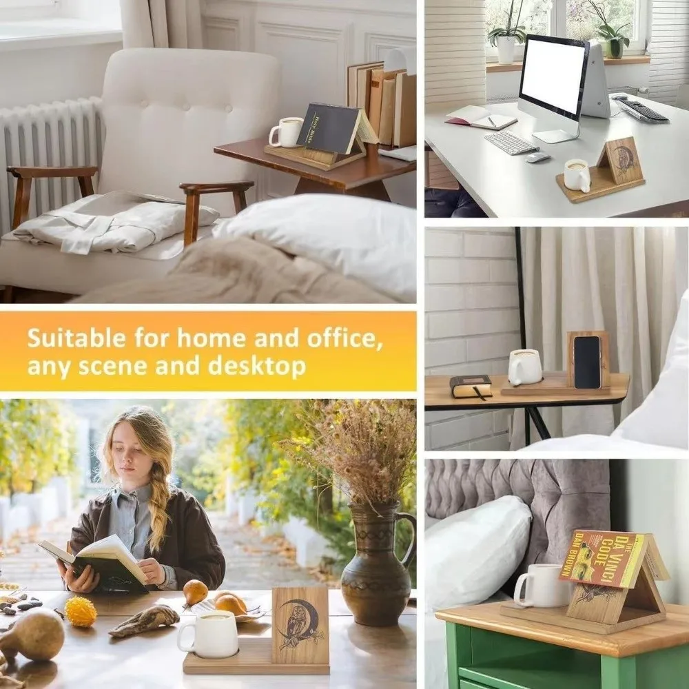 Multi-Functional 2 in 1 Wood Book Stand Reading Triangle Reading Stand Book Coffee Organizer Study Room