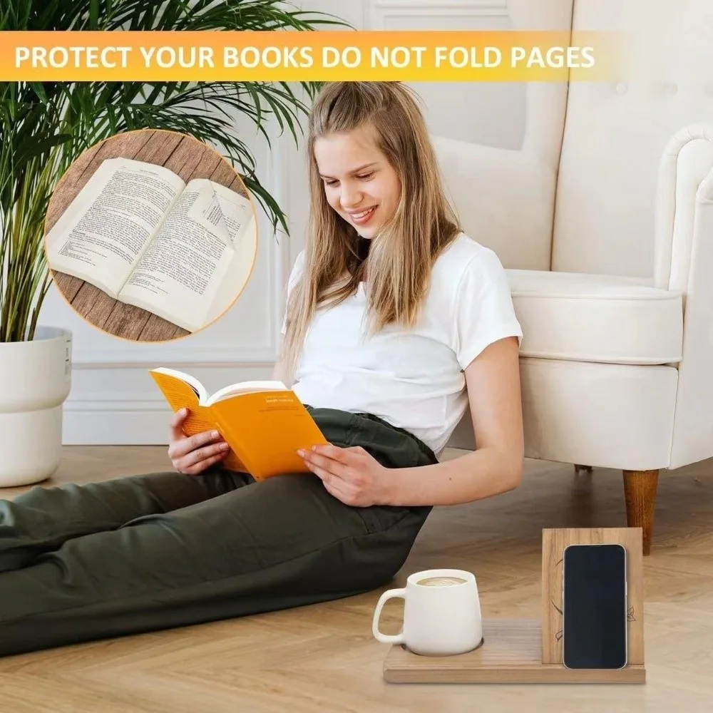 Multi-Functional 2 in 1 Wood Book Stand Reading Triangle Reading Stand Book Coffee Organizer Study Room