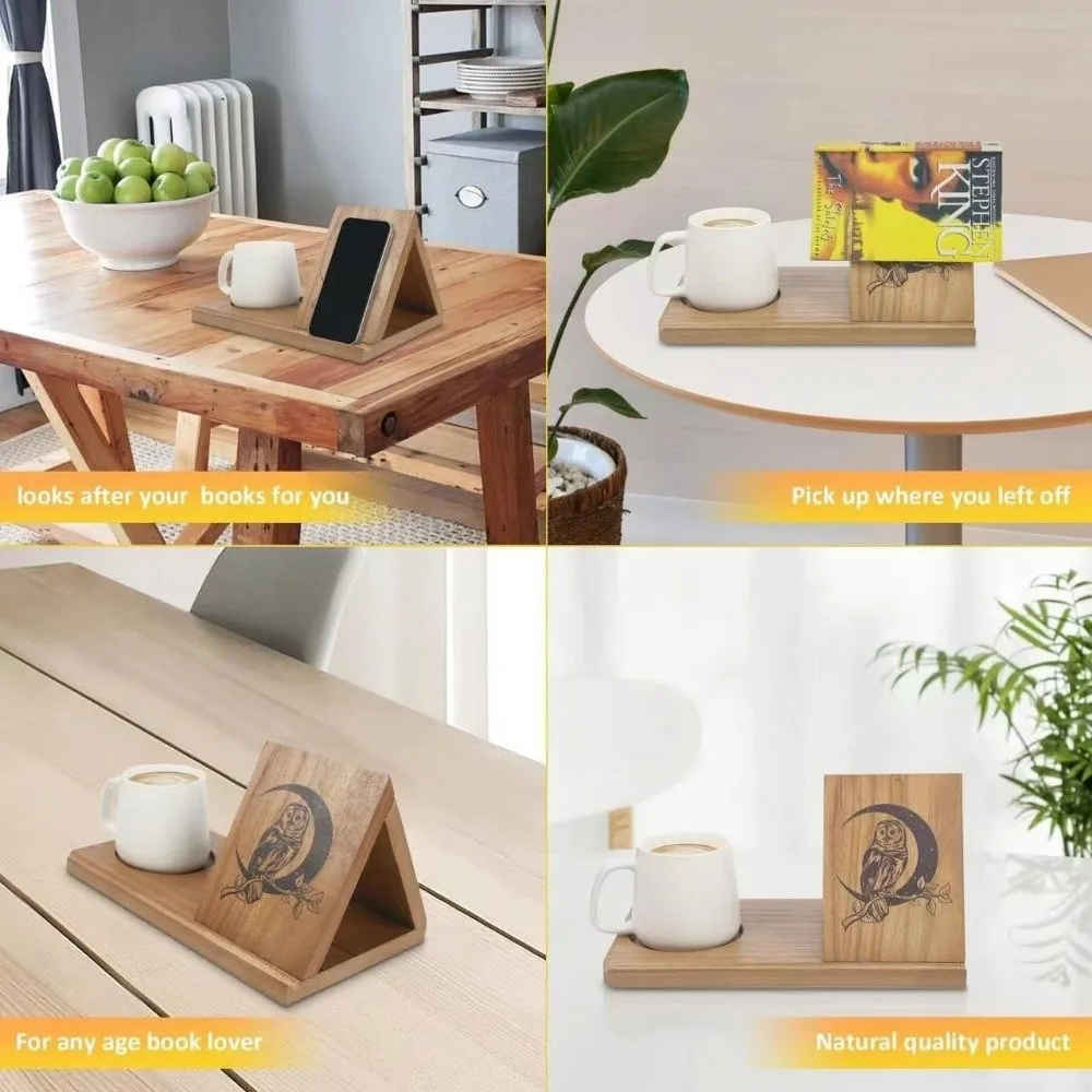 Multi-Functional 2 in 1 Wood Book Stand Reading Triangle Reading Stand Book Coffee Organizer Study Room