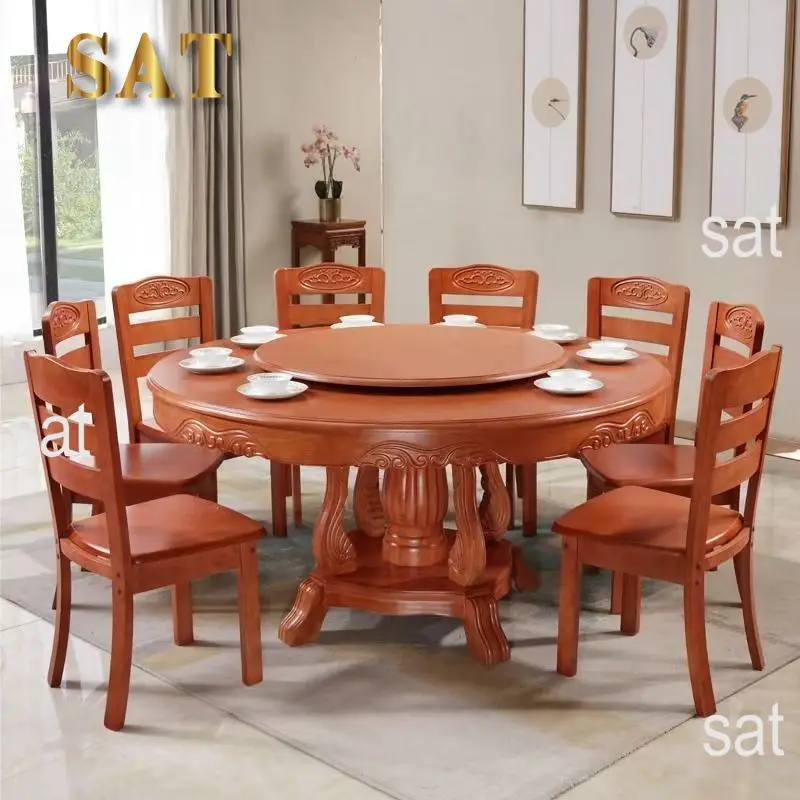 &c Modern Simple Chinese Restaurant Set Large Solid Wood Round Table and Chair Combination for Home Use and Hotel Furniture