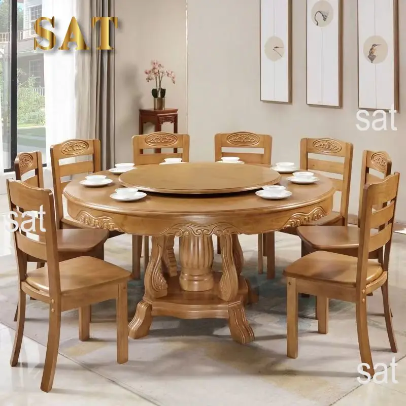 &c Modern Simple Chinese Restaurant Set Large Solid Wood Round Table and Chair Combination for Home Use and Hotel Furniture