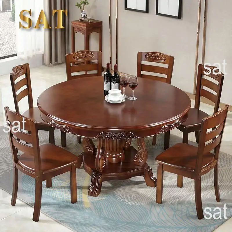 &c Modern Simple Chinese Restaurant Set Large Solid Wood Round Table and Chair Combination for Home Use and Hotel Furniture