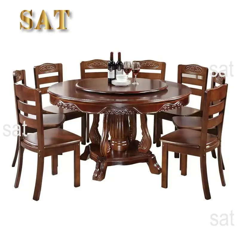 &c Modern Simple Chinese Restaurant Set Large Solid Wood Round Table and Chair Combination for Home Use and Hotel Furniture