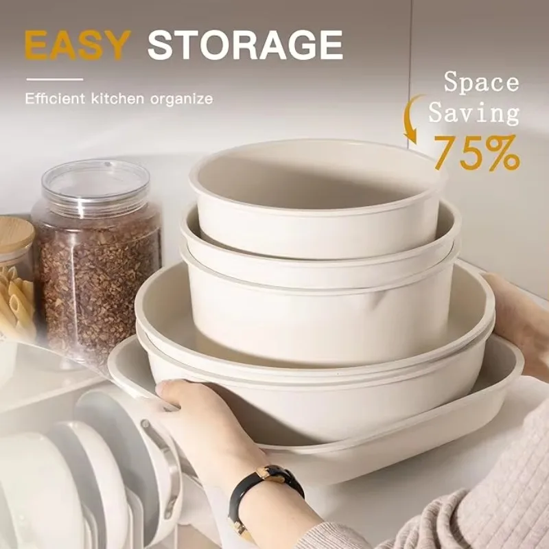 Manufacturing Non-Stick Pans Aluminum Cookware Set for Induction Cooker Stylish White Ceramic Cookware Pans Set