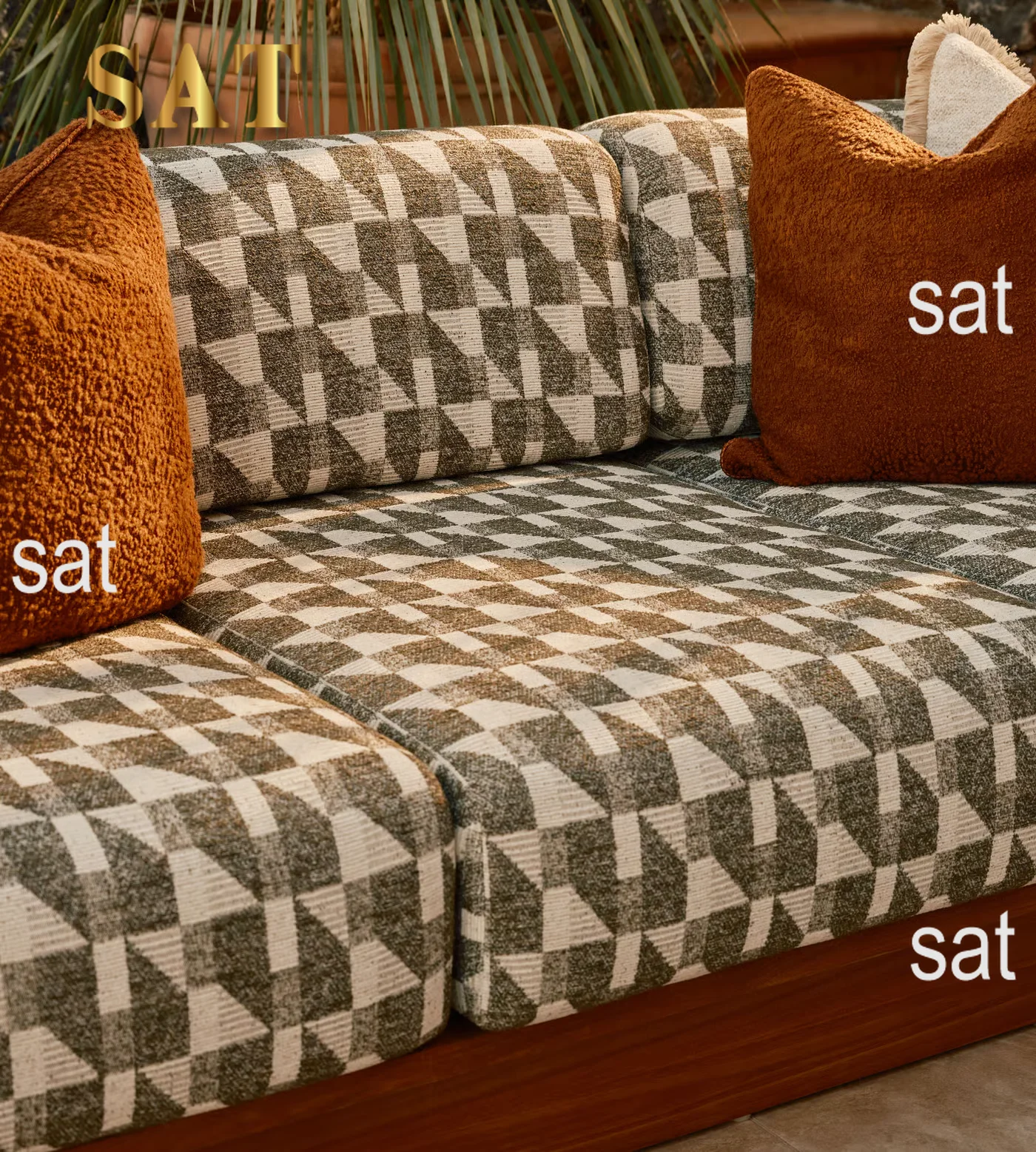 ！@Natural Teak Frame Removable Cushions Stable Structure Outdoor Seating Garden Lounge Leisure Furniture Outdoor Three-Sofa