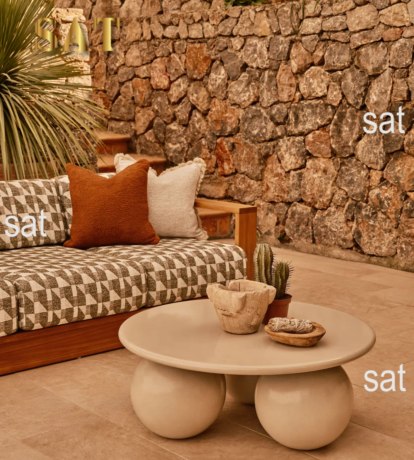 ！@Natural Teak Frame Removable Cushions Stable Structure Outdoor Seating Garden Lounge Leisure Furniture Outdoor Three-Sofa