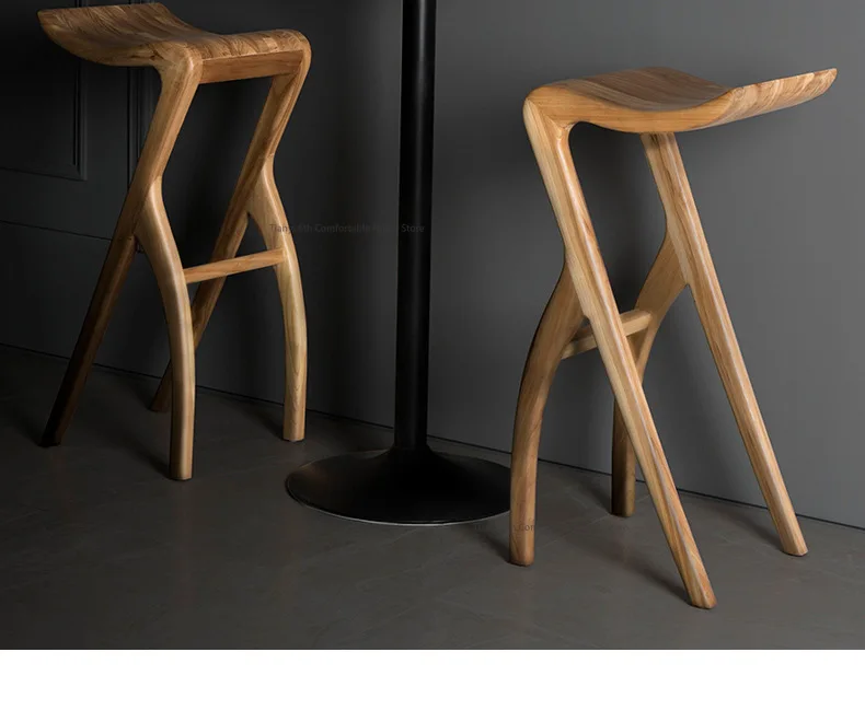 Luxury Wooden Bar Chairs High Stool Vintage Relax Reception Bar Chairs Nordic Minimalist Design Bar Furniture Barkrukken FYBC