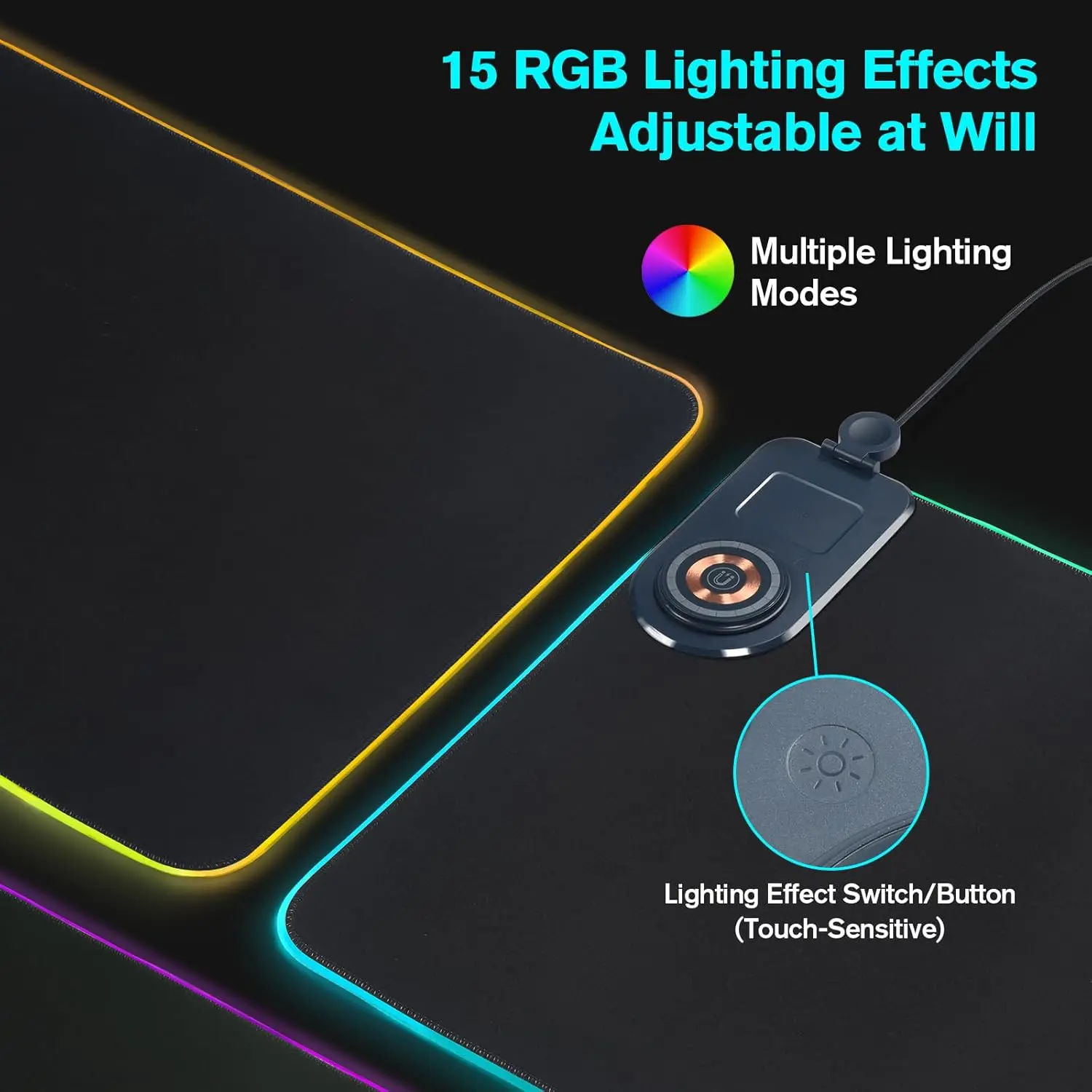 RGB Gaming Mouse Pad with 3 in 1 Wireless Charger, Large Extended Desk Mat 15W Fast Charging Waterproof Mousepad for Phone Watch