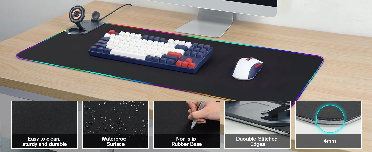 RGB Gaming Mouse Pad with 3 in 1 Wireless Charger, Large Extended Desk Mat 15W Fast Charging Waterproof Mousepad for Phone Watch