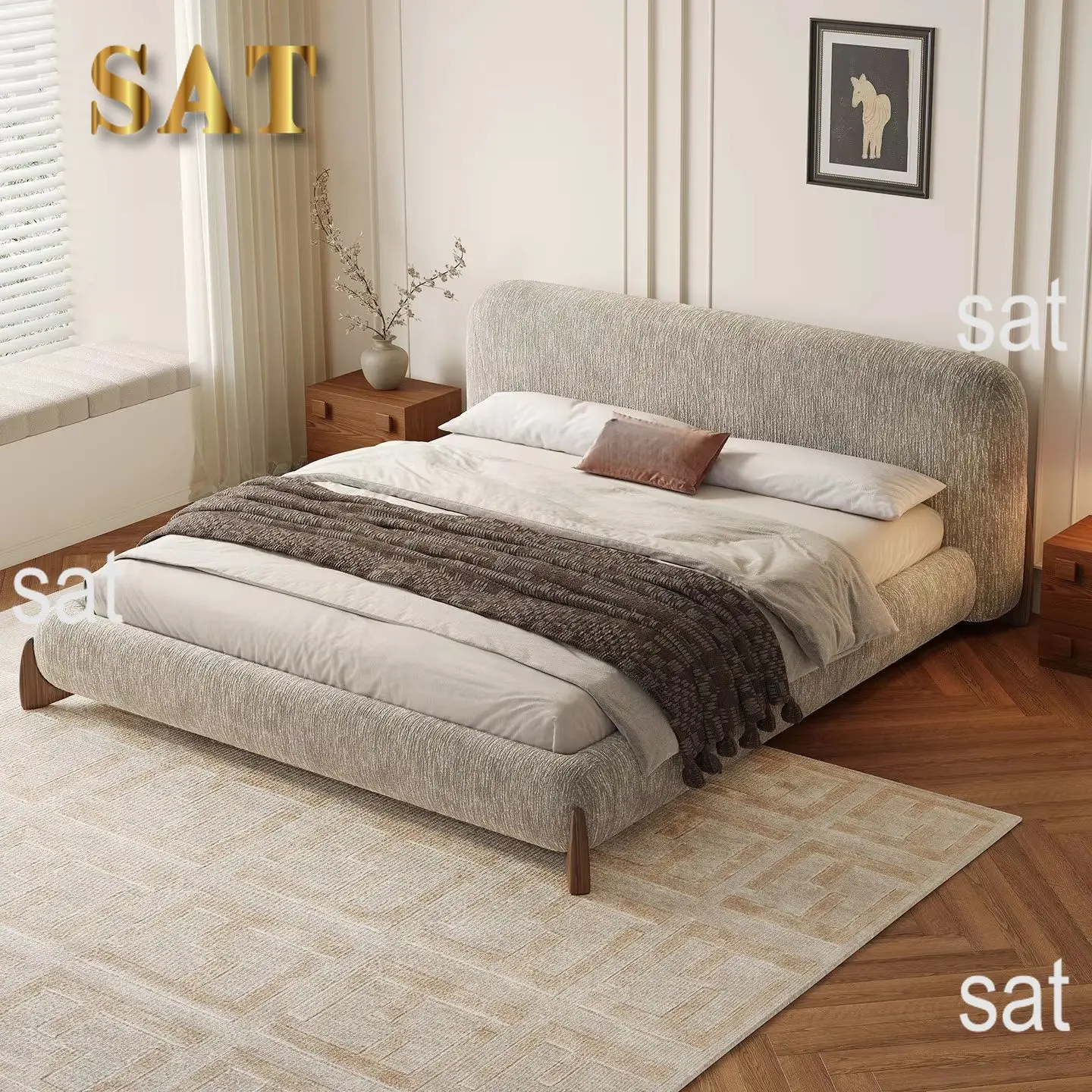 #French Vintage Chenille Fabric Bed, Modern Minimalist Soft Back Double Bed, Pneumatic Storage Bed For Master Bedroom
