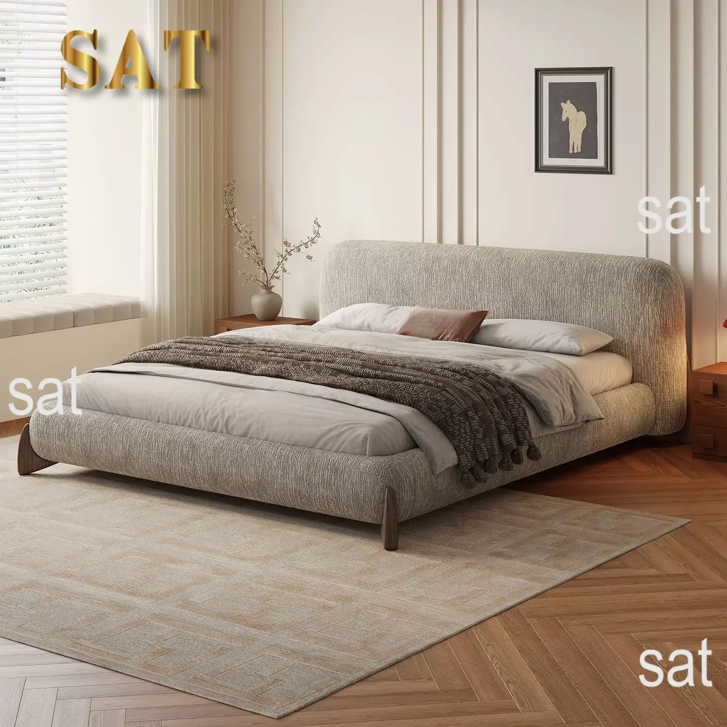 #French Vintage Chenille Fabric Bed, Modern Minimalist Soft Back Double Bed, Pneumatic Storage Bed For Master Bedroom