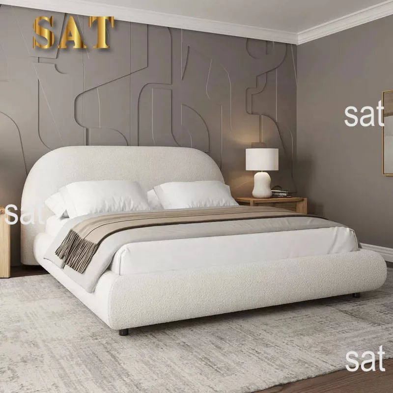 # French Modern Luxury Large Size White Sherpa Master Bedroom Bed 1.5 1.8 Meters Modular Apartment Hotel Double Soft Bed