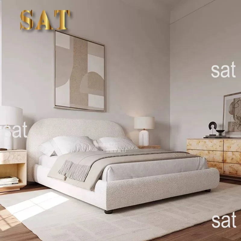 # French Modern Luxury Large Size White Sherpa Master Bedroom Bed 1.5 1.8 Meters Modular Apartment Hotel Double Soft Bed