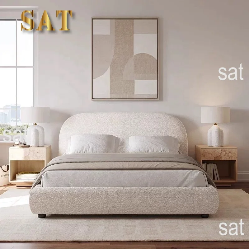 # French Modern Luxury Large Size White Sherpa Master Bedroom Bed 1.5 1.8 Meters Modular Apartment Hotel Double Soft Bed