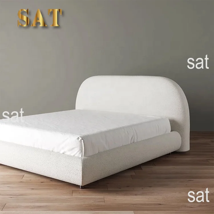 # French Modern Luxury Large Size White Sherpa Master Bedroom Bed 1.5 1.8 Meters Modular Apartment Hotel Double Soft Bed