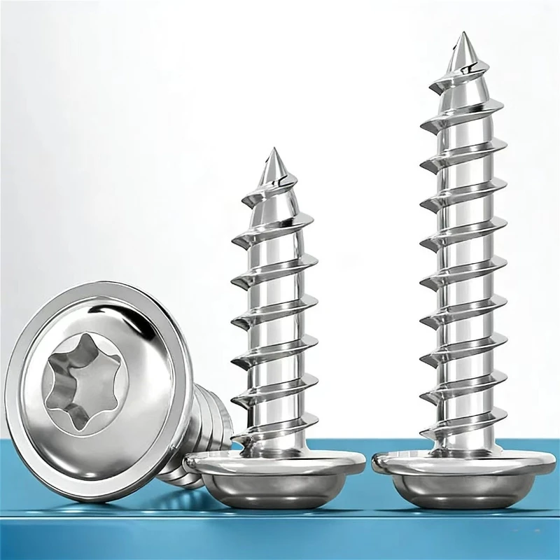 304 Stainless Steel M2 M2.6 M3 M4 M5 M6 M8 Pan Round Head Plus-Blossom Six-Lobe Torx with Washer Cushion Self-Tapping Wood Screw