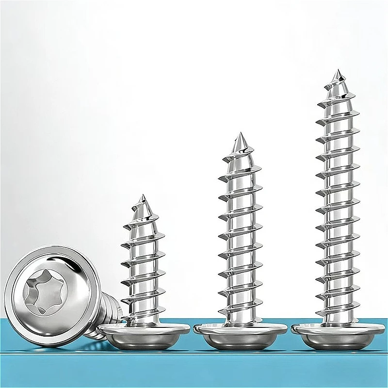 304 Stainless Steel M2 M2.6 M3 M4 M5 M6 M8 Pan Round Head Plus-Blossom Six-Lobe Torx with Washer Cushion Self-Tapping Wood Screw