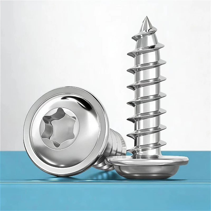 304 Stainless Steel M2 M2.6 M3 M4 M5 M6 M8 Pan Round Head Plus-Blossom Six-Lobe Torx with Washer Cushion Self-Tapping Wood Screw