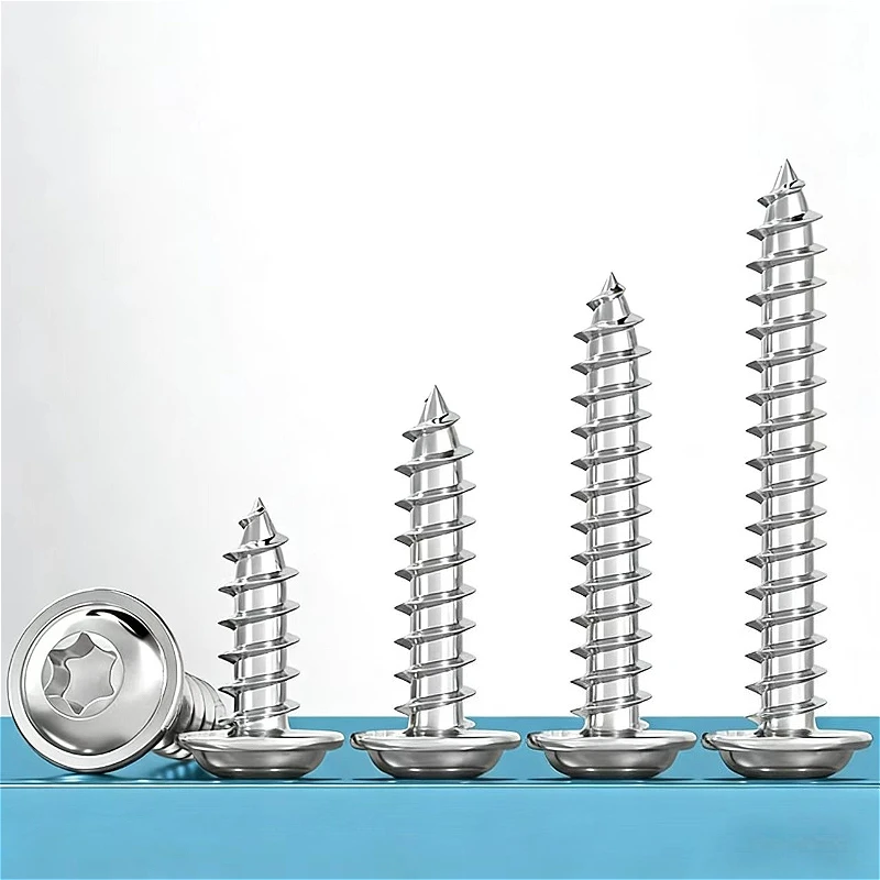 304 Stainless Steel M2 M2.6 M3 M4 M5 M6 M8 Pan Round Head Plus-Blossom Six-Lobe Torx with Washer Cushion Self-Tapping Wood Screw