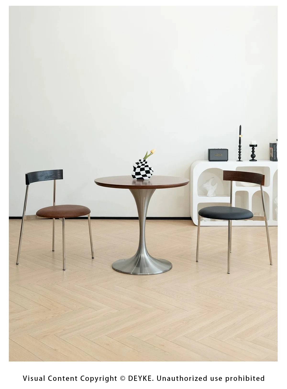 Tulip Round Table for Home Dining, Stainless Steel Commercial Coffee Table for Cafe Restaurant, Balcony Accent Desk for Bistro