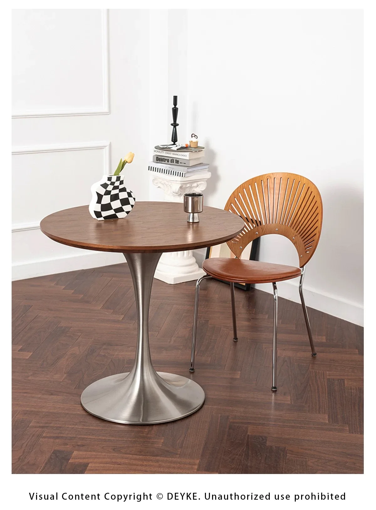 Tulip Round Table for Home Dining, Stainless Steel Commercial Coffee Table for Cafe Restaurant, Balcony Accent Desk for Bistro