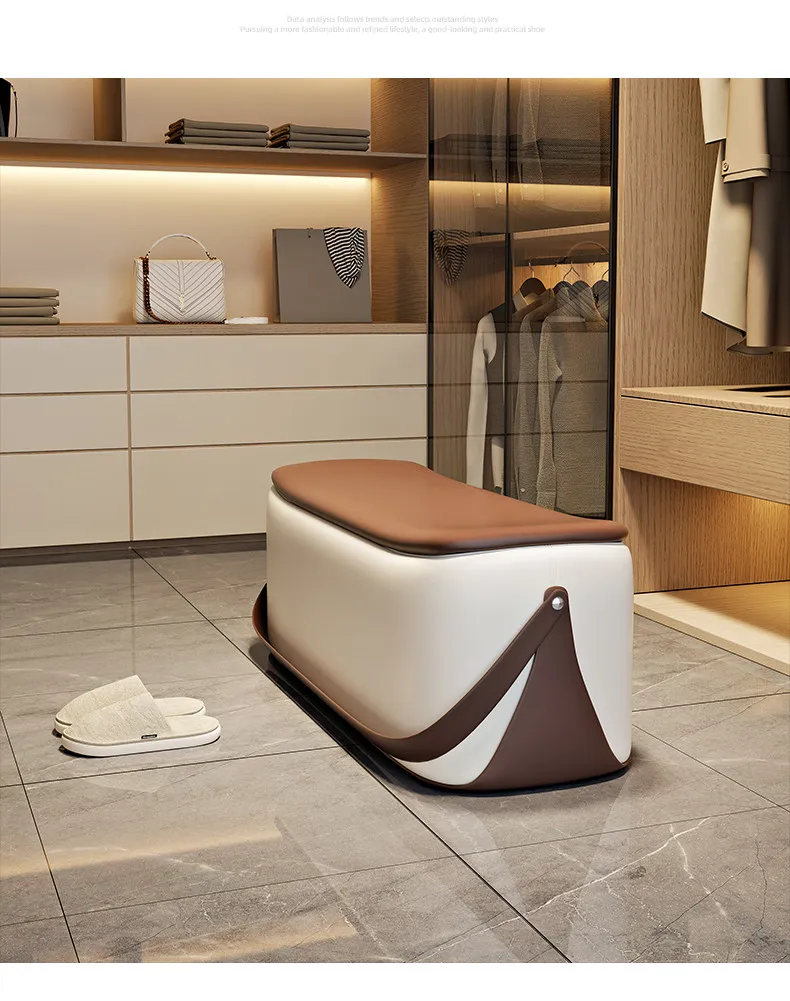 Ottoman With Storage Home Furniture Leather Shoe Changing Stool Light Luxury And High-end Storage Bench Portable Stools