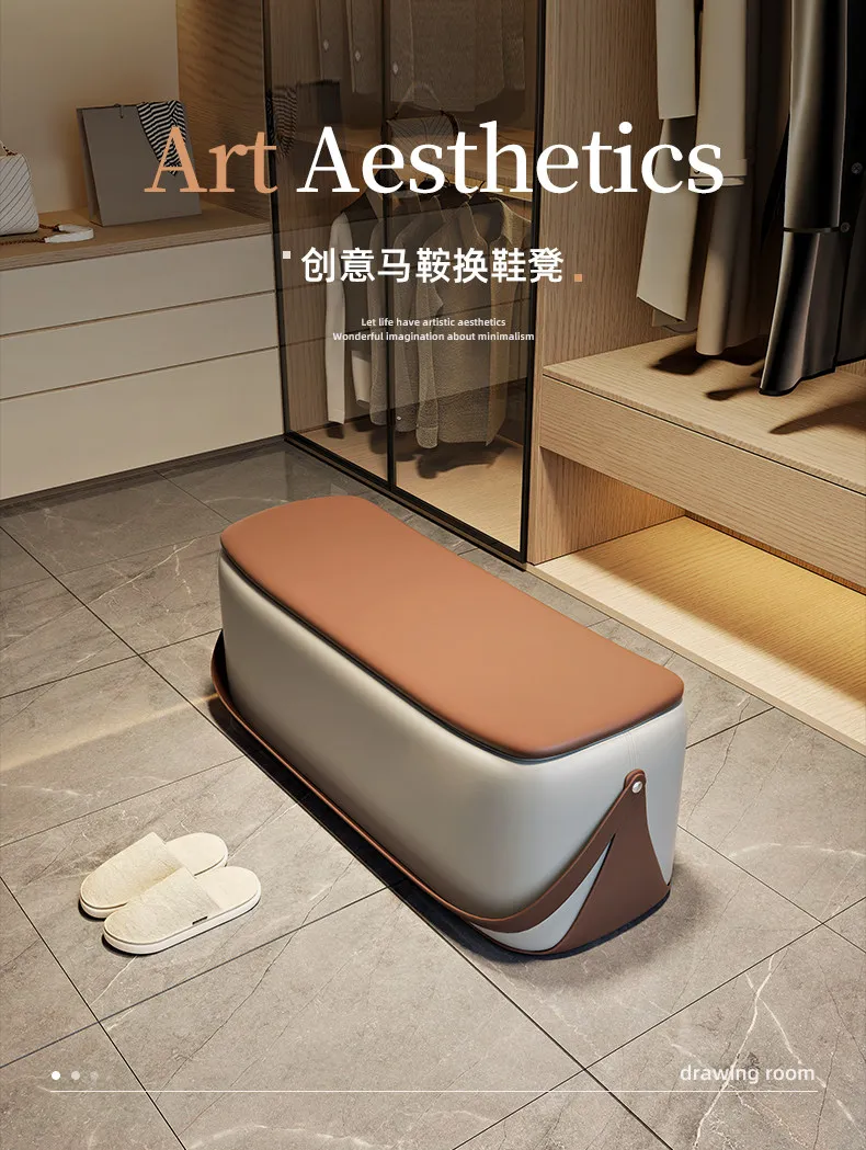 Ottoman With Storage Home Furniture Leather Shoe Changing Stool Light Luxury And High-end Storage Bench Portable Stools